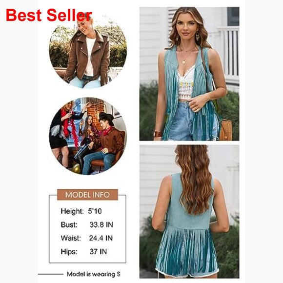 Faux Suede Fringe Vest Sleeveless Western Outerwear - Picture 5 of 7